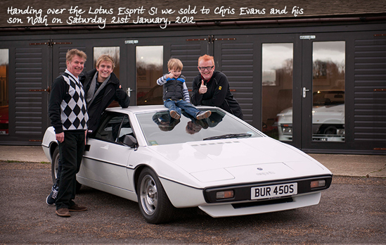 Handing over the Lotus Esprit S1 we sold to Chris Evans and his son Noah on Saturday 21st January, 2012
